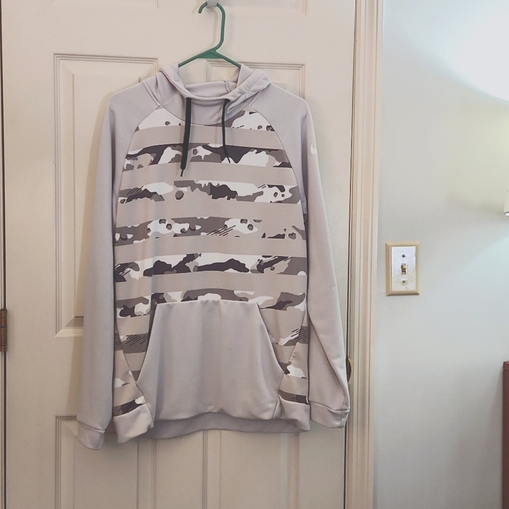 Nike, men's, hoodie, dri-fit, Size L, gray with camo print
